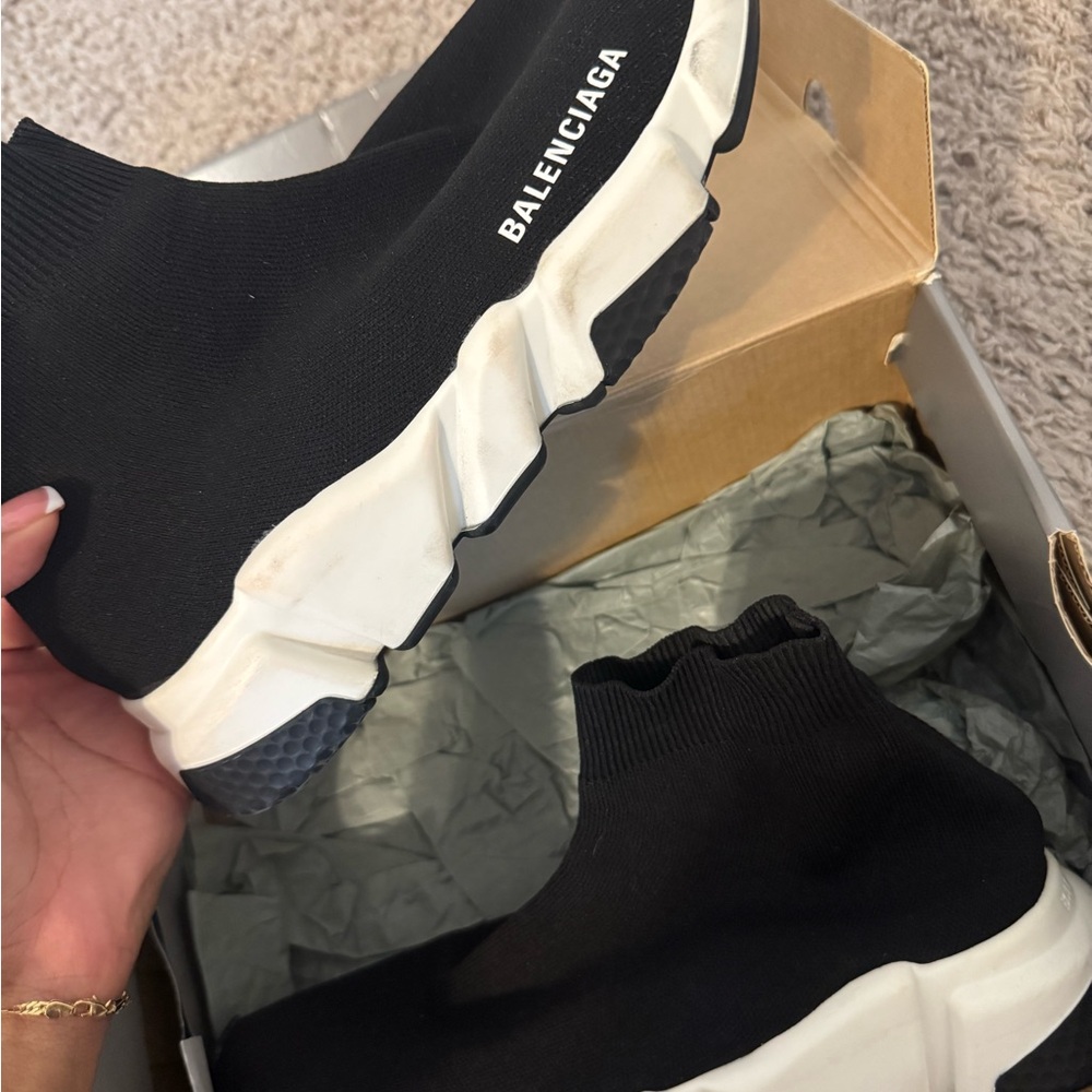 Balenciaga Men's Black and White Sock Sneakers - Picture 2 of 7